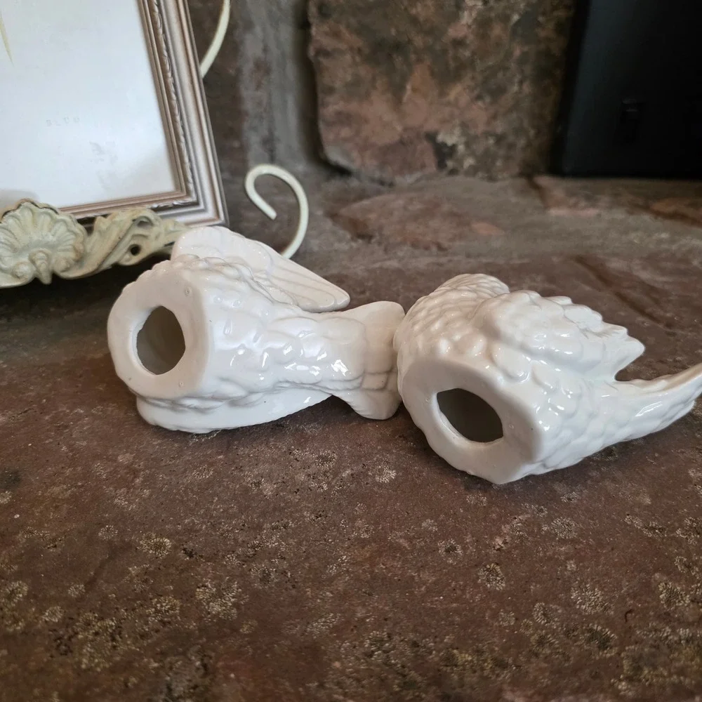 Vintage White Ceramic Dove Love Bird Figurines Glossy Set of 2 cottagecore
